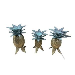 3 Brass Pineapple Candlestick Holders Vintage Bohemian Retro Heavy